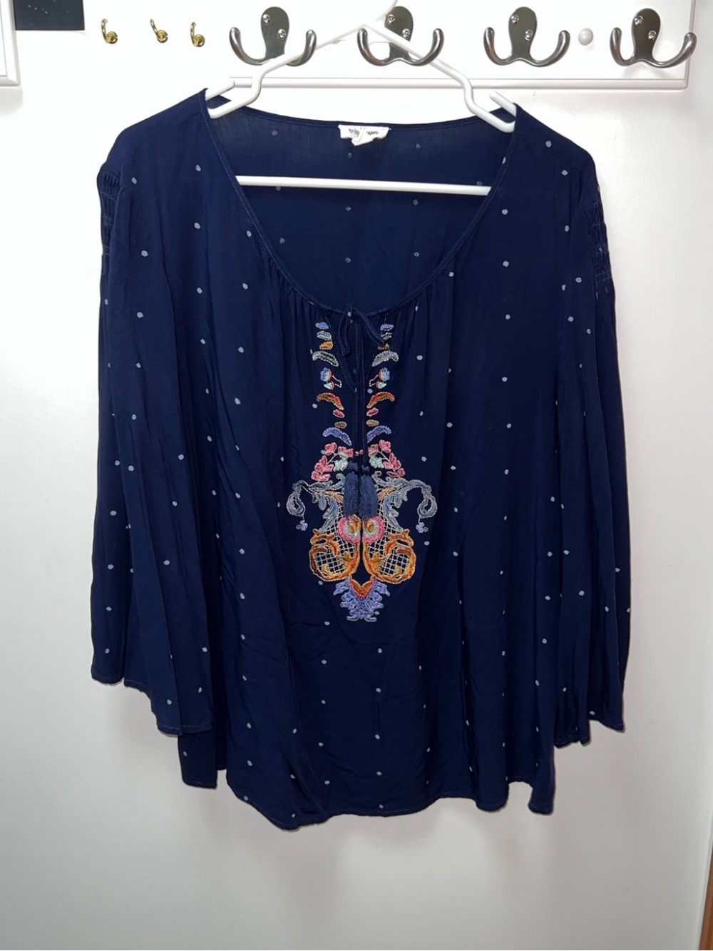 Tribal Jeans Navy Blue Embroidered Boho Tunic Top XL